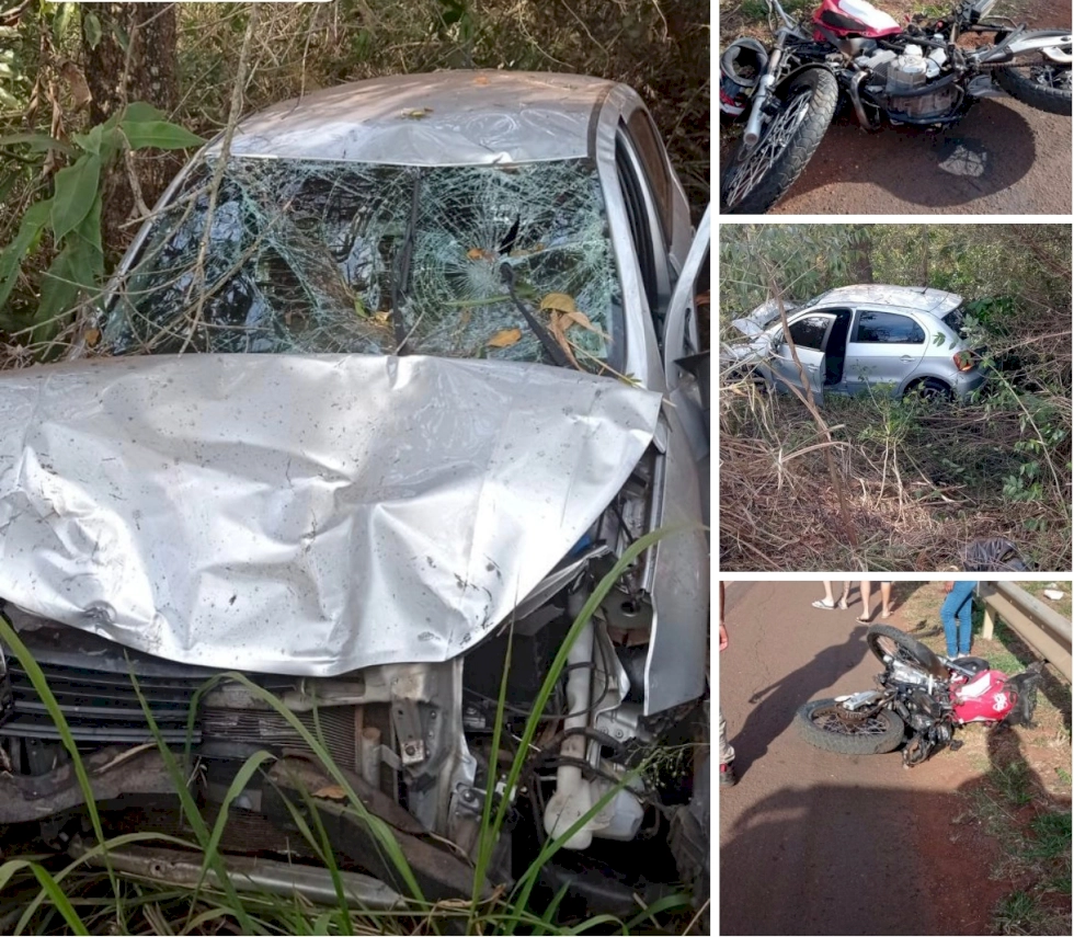 Motociclista fica em estado grave após acidente entre Vicentina e Fátima do Sul
