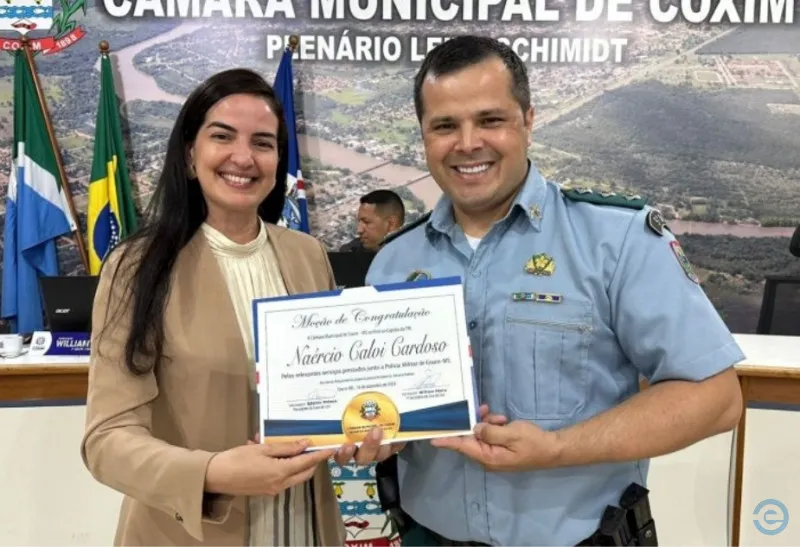 Capitão Naercio Calvi é homenageado com Moção de Congratulação na Câmara de Coxim
