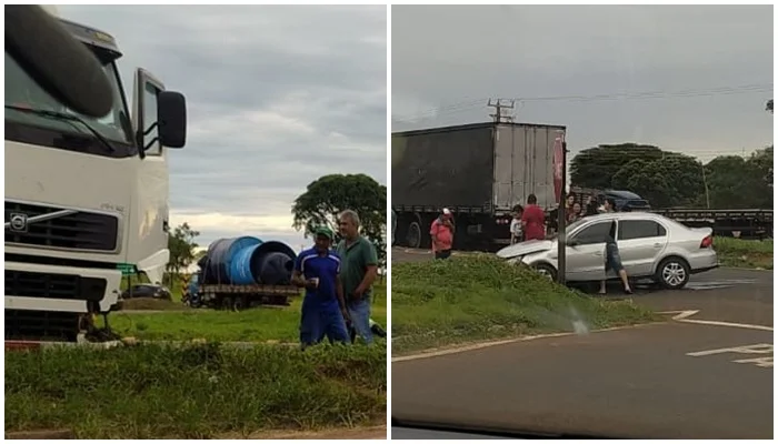 Carro e carreta se envolvem em acidente na BR-163 no distrito de Congonhas (Posto São Pedro)