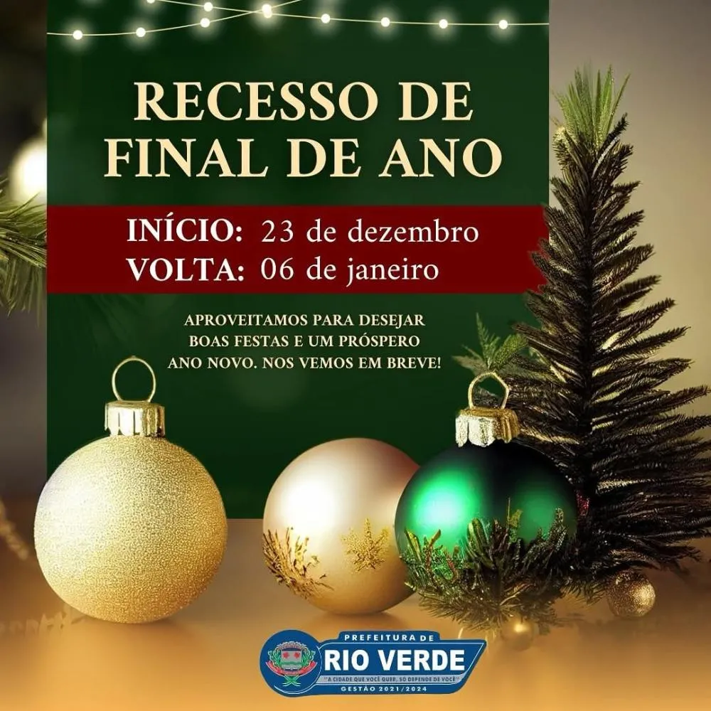 Prefeitura de Rio Verde anuncia recesso de final de ano; serviços essenciais serão mantidos