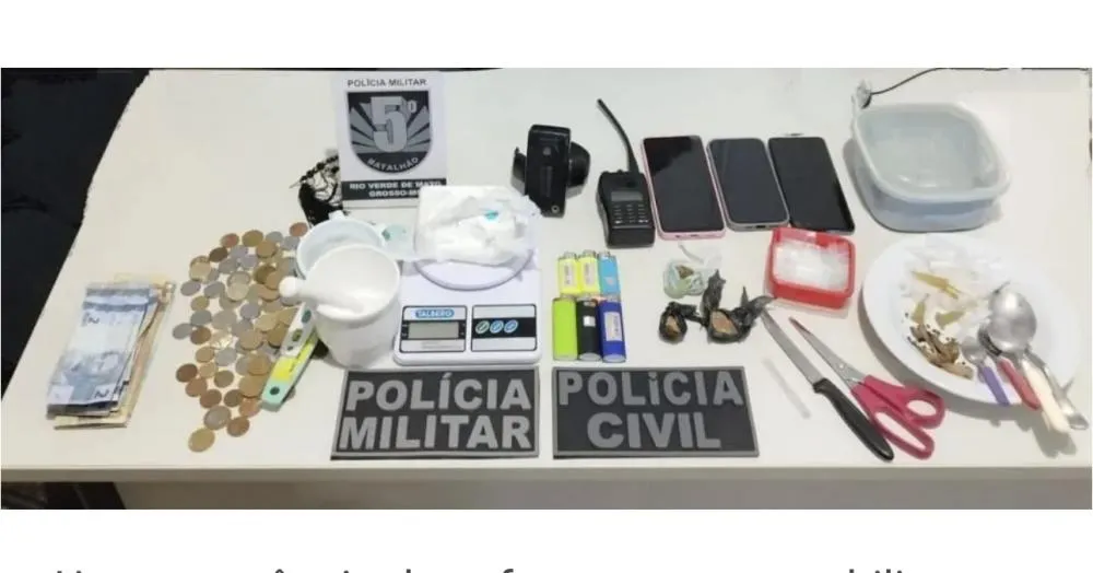 Em Rio Verde Polícia Militar e Polícia Civil apreendem cocaína, pasta base e tornozeleira rompida em bar às margens da BR-163