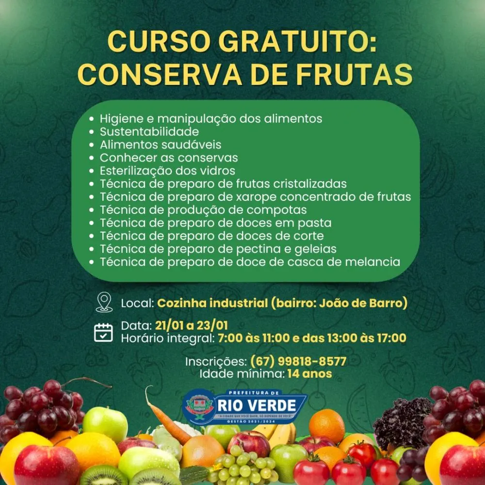 Curso gratuito de conserva de frutas chega a Rio Verde