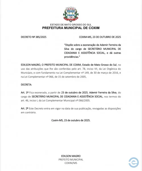 Peteca deve ser exonerado nas próximas horas para voltar à Câmara de Coxim