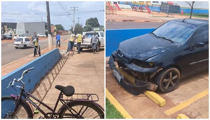 Mal súbito faz idoso perder controle de pálio e carro colide em muro de Supermercado em São Gabriel do Oeste