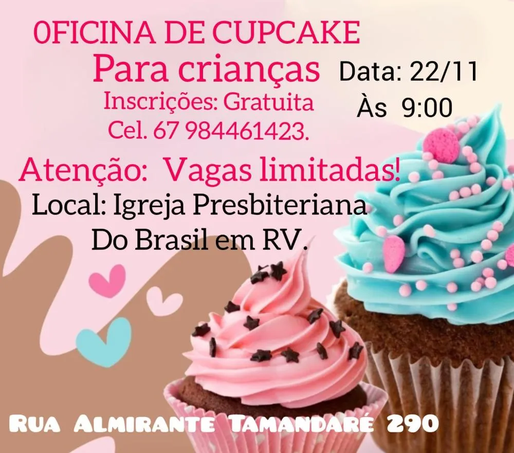 Oficina de Cupcake para crianças será realizada durante o Mackenzie Voluntário 2025 em Rio Verde de Mato Grosso