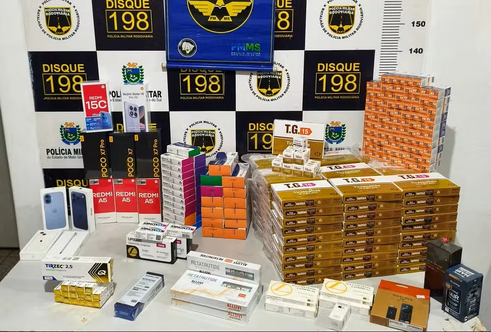 BPMRv apreende grande carga de remédios estrangeiros e canetas emagrecedoras na MS-164