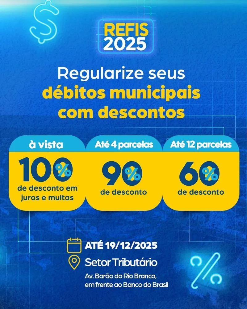 Prefeitura lança REFIS 2025 com condições especiais para regularização de débitos