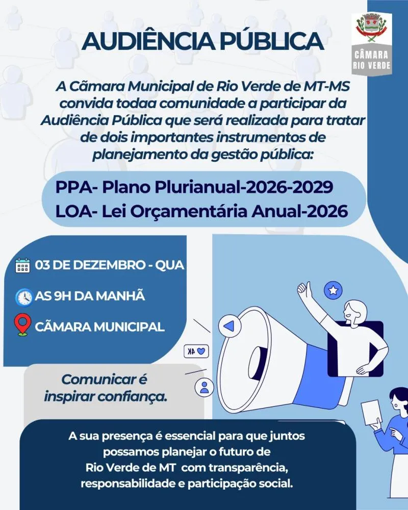 Convite para Audiência Pública da LOA 2026 e PPA 2026-2029