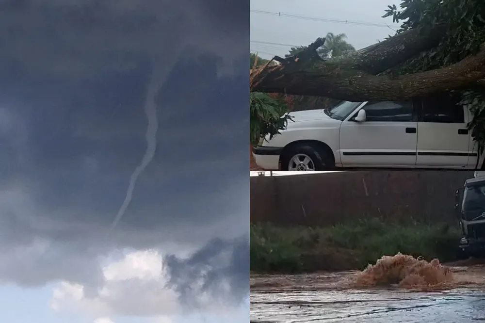 São Gabriel do Oeste tem tempestade rápida, queda de árvores e registro de nuvem funil