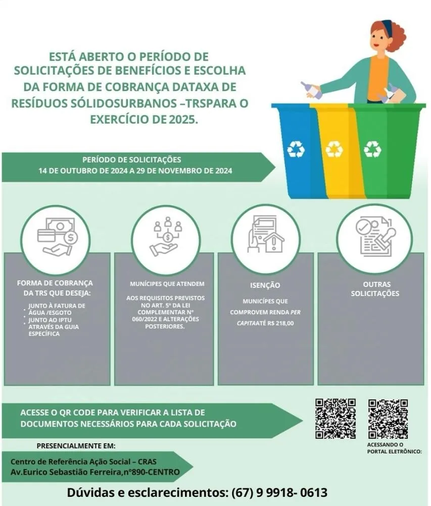 Prefeitura de Rio Verde Abre Período para Solicitações da Taxa de Resíduos Sólidos Urbanos (TRS) 2025