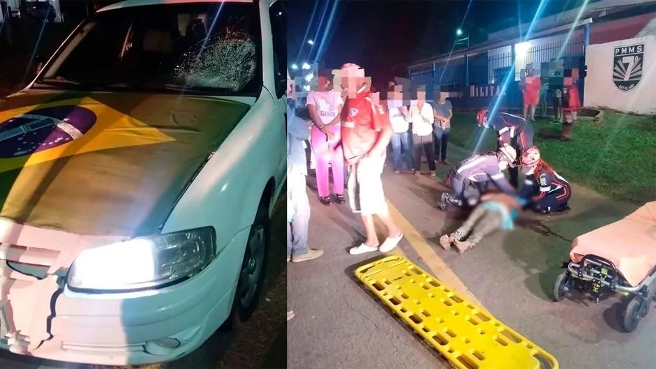 Mulher é atropelada na MS-450 e fica com dores na coluna 