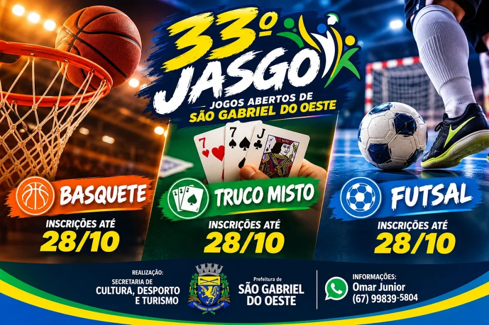 Jasgo 2026 abre inscrições para basquete, futsal e truco misto em São Gabriel do Oeste