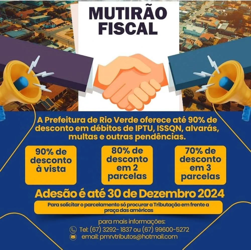 Prefeitura de Rio Verde oferece até 90% de desconto em débitos de tributos municipais