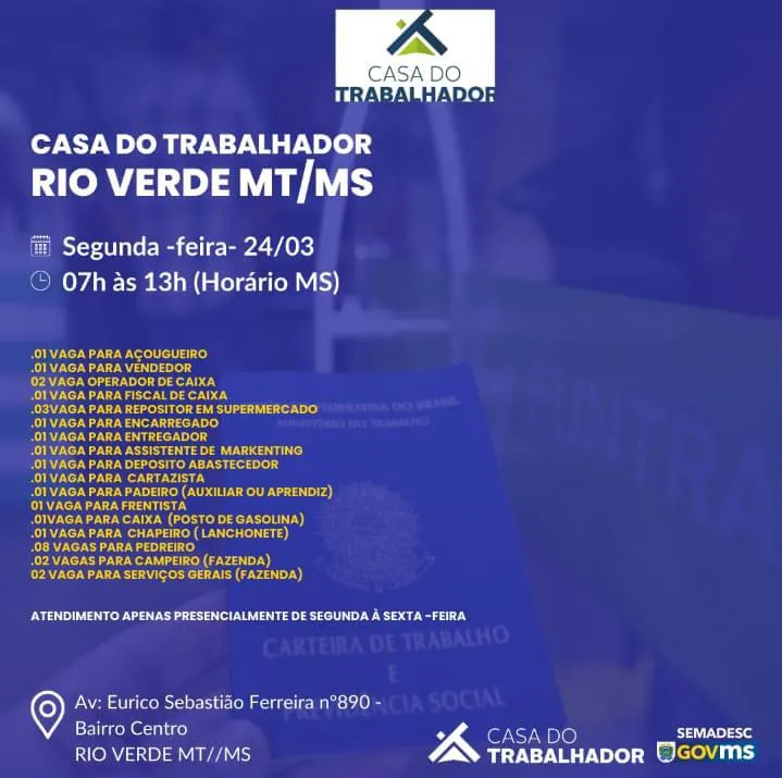 Casa do Trabalhador em Rio Verde Abre Diversas Vagas de Emprego em Diferentes Áreas