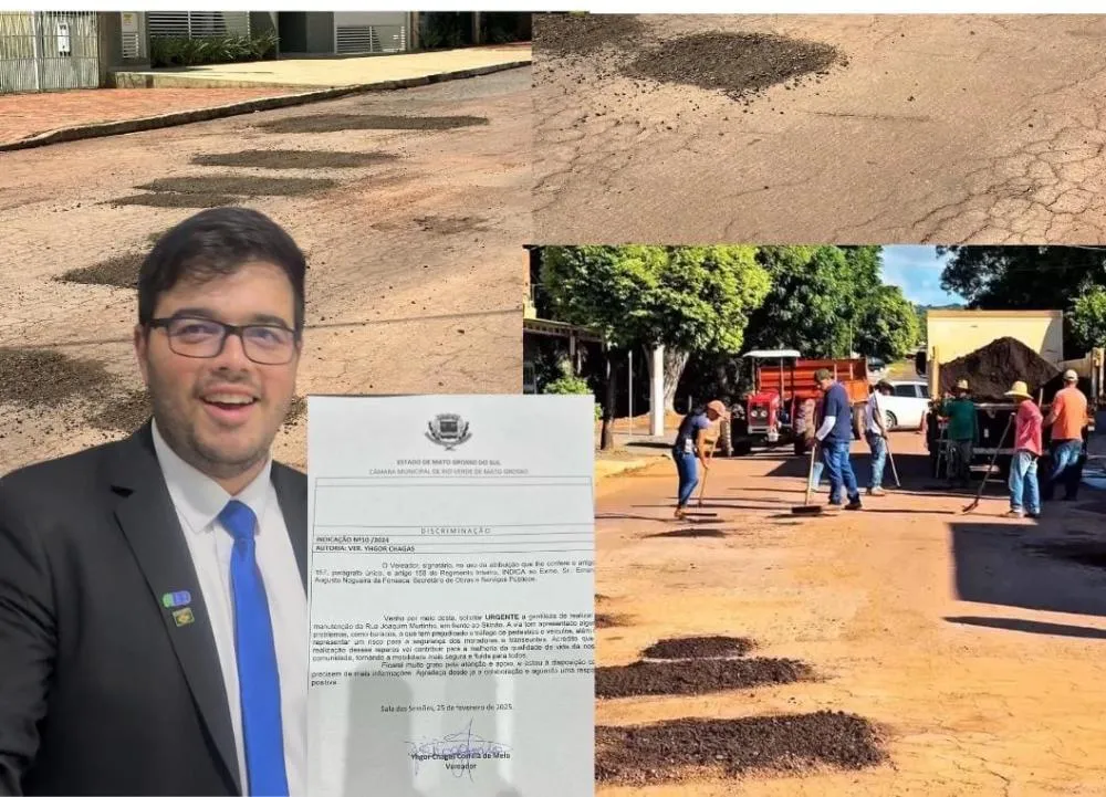 Prefeito Réus atende pedido do vereador Yhgor Chagas e realiza recuperação asfáltica na Rua Joaquim Murtinho