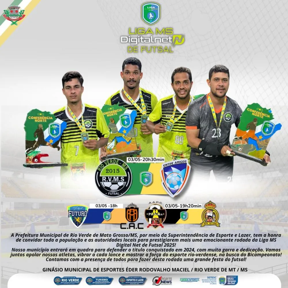 Rio Verde estreia na Liga MS Digital Net de Futsal 2025 neste sábado em busca do bicampeonato